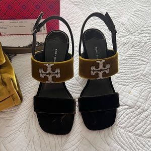 Tory Burch Eleanor Pave Heel Sandal Velvet + Small Kira Convertible Shoulder Bag